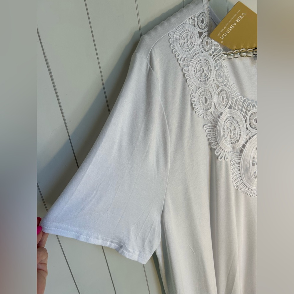 Verbendi Women’s 3X Short Sleeve White Blouse Top Crochet Accent - Picture 12 of 13